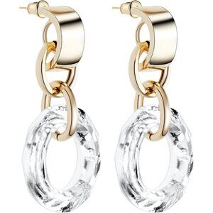 14K Gold Pleated Drop Dangle Fashion Shining Circle Crystal Dangle Earrings